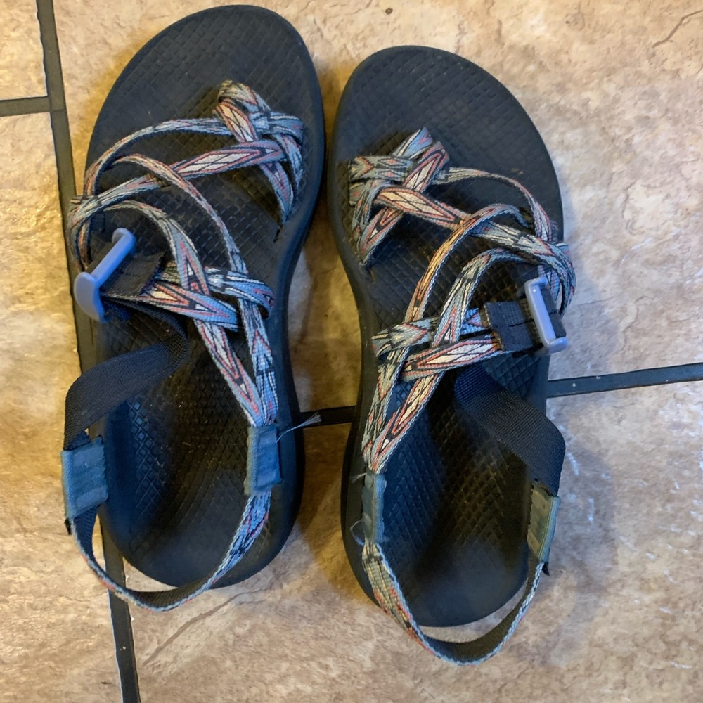 Chaco sandals women 6 blue pink white double strap